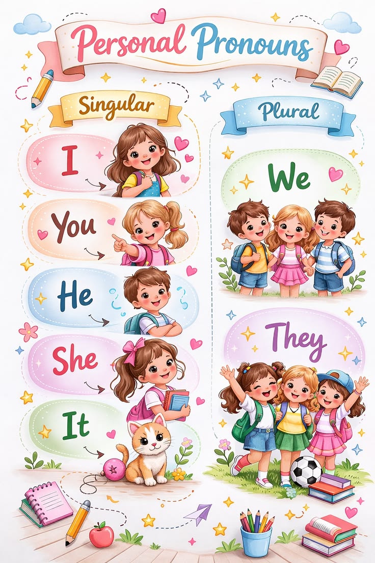 人称代词启蒙海报|Personal Pronouns 小学英语语法可打印 PDF