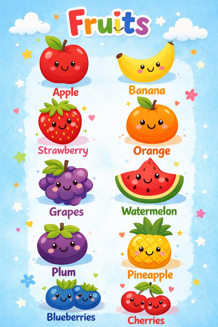 水果主题英语认知海报|Fruits 幼儿英语启蒙可打印 PDF