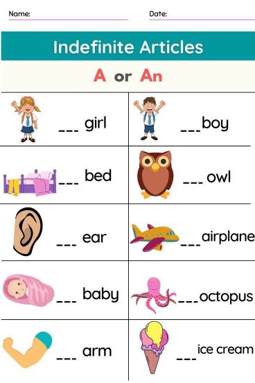 a和an的用法练习|不定冠词 小学英语语法可打印 PDF