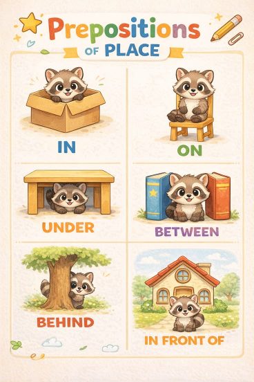 方位介词认知海报|Prepositions of Place 小学英语启蒙可打印 PDF