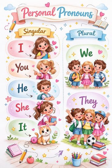 人称代词启蒙海报|Personal Pronouns 小学英语语法可打印 PDF