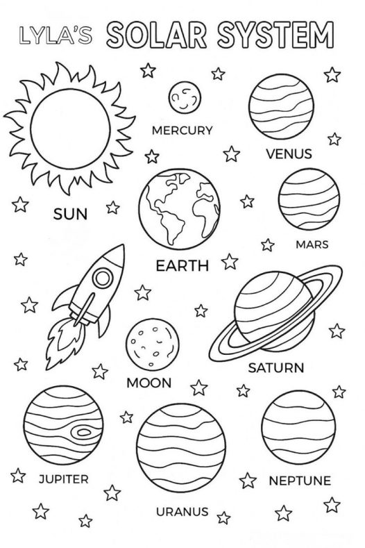 太阳系科普涂色手抄报｜Solar System 儿童英语启蒙可打印 PDF