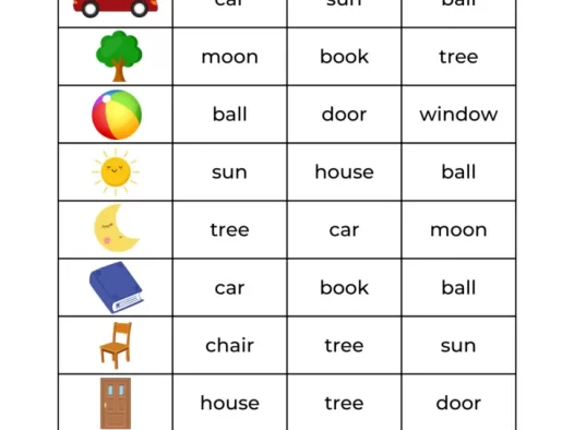 基础名词圈词匹配练习｜Vocabulary-Nouns 幼儿英语启蒙可打印 PDF