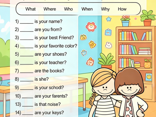 小学英语 WH 疑问词专项练习｜趣味卡通版可打印 PDF