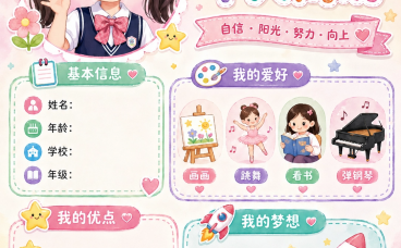 小学生「我的个人简历」手抄报｜粉萌女孩风可直接套用模板