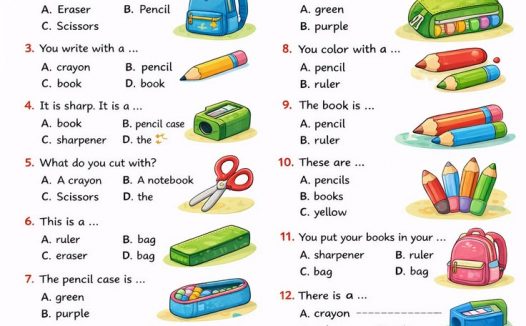 小学一年级英语「School Supplies 文具主题」练习题｜可打印启蒙作业