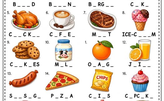 小学英语「Food and Drinks」食物主题单词填空练习｜可打印启蒙作业