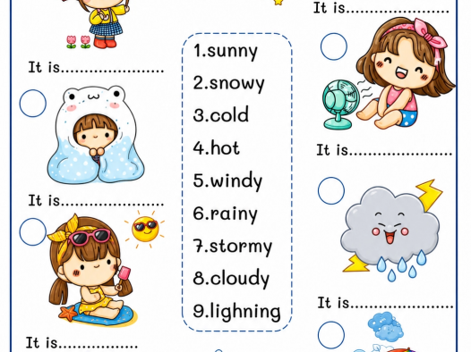 小学英语「Weather 天气主题」趣味练习｜可打印启蒙涂色作业