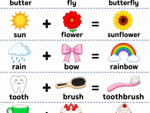 小学英语「Compound Words 合成词」图解海报｜可打印启蒙学习素材