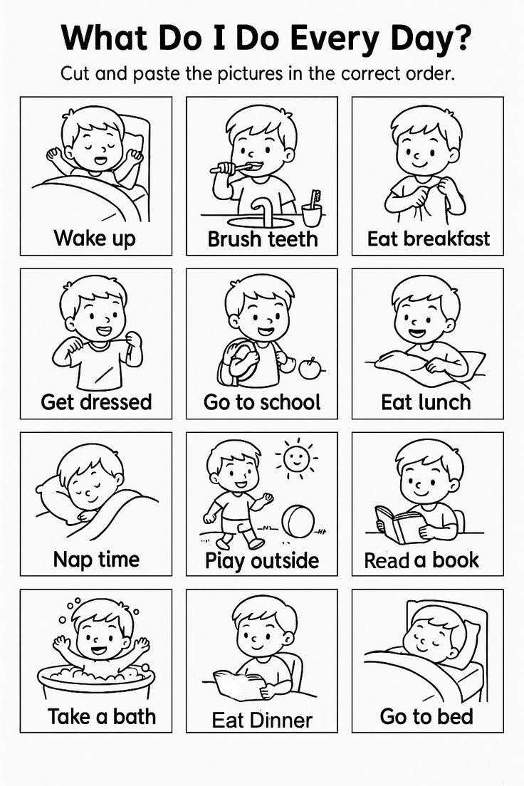 我的一天日常活动排序练习|What Do I Do Every Day? 可打印 PDF