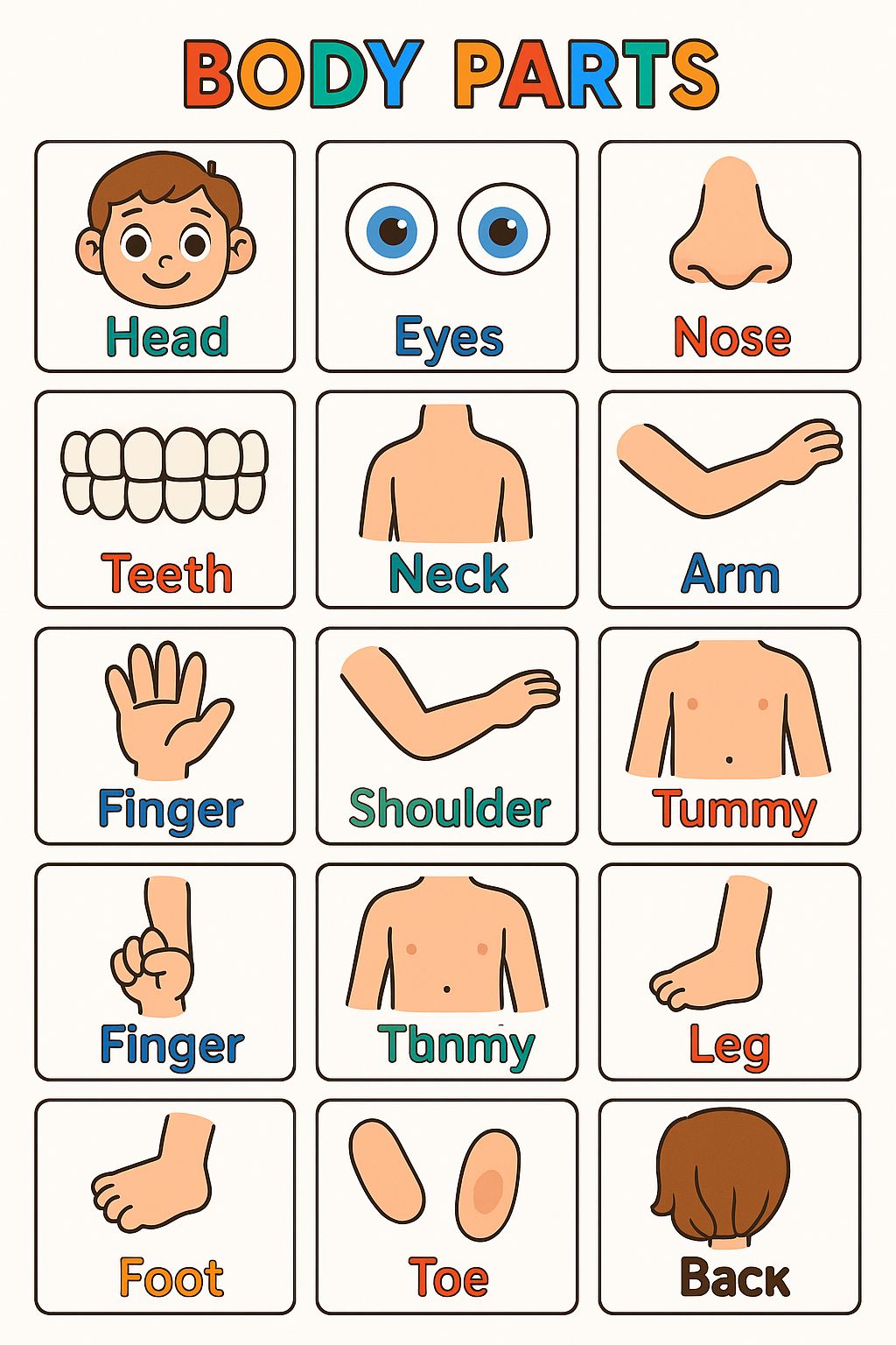 身体部位英语认知海报｜BODY PARTS 儿童英语启蒙可打印素材