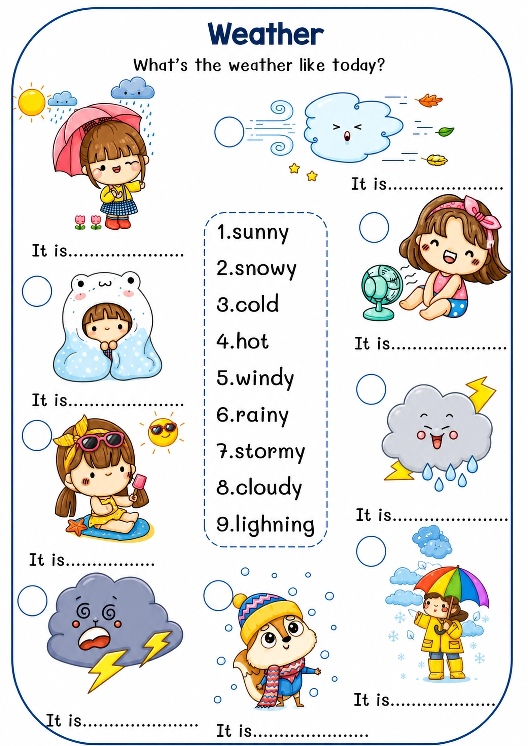 小学英语「Weather 天气主题」趣味练习|可打印启蒙涂色作业