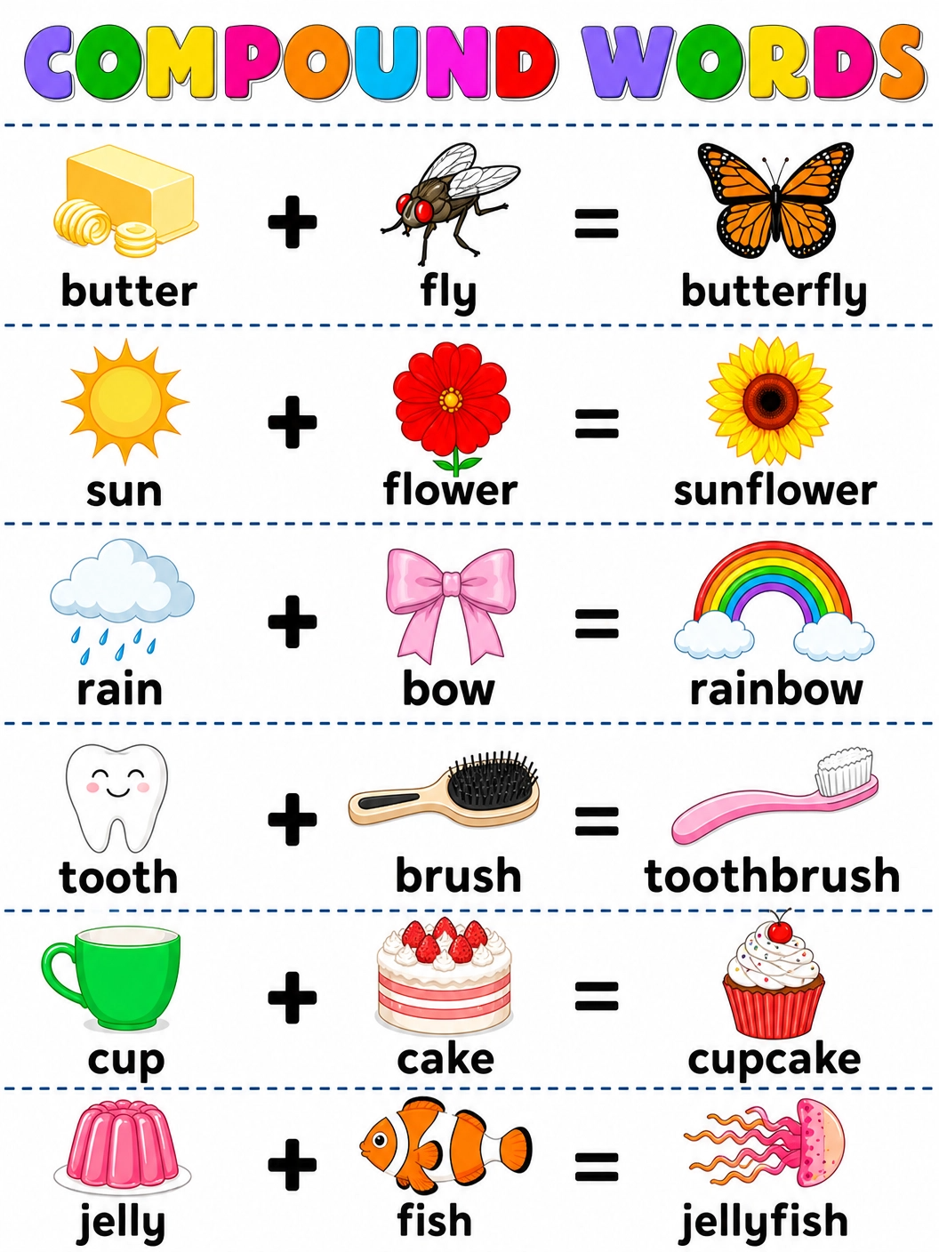 小学英语「Compound Words 合成词」图解海报｜可打印启蒙学习素材